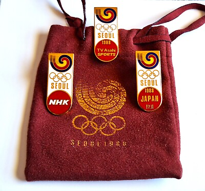 #ad 1988 SET of 3 SEOUL Olympics NHK JAPAN TV R TV ASAHI SPORTS Media PINS