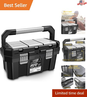 #ad 17 Inch Heavy Duty Toolbox with Removable Tray Spacious Storage Dual Lock