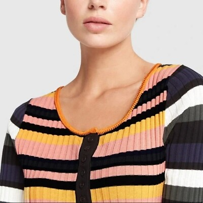 #ad A PIECE APART $295 Nina Stripe Cotton Jersey Henley Top Blouse Size S