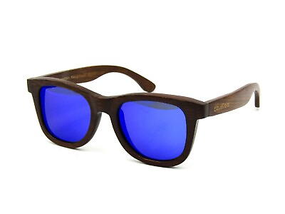 #ad Cloudfield Manhattan Unisex Polarized Sunglasses Wood Frame Blue Mirror #746