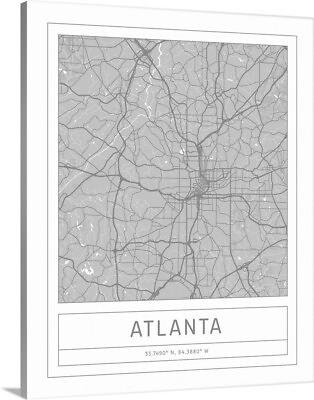 #ad Gray Minimal City Map Of Atlanta Canvas Wall Art Print Atlanta Home Decor