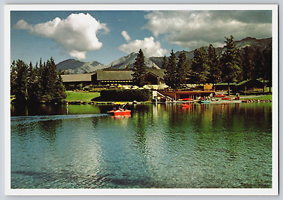 #ad Jasper Park Lodge Lac Beauvert Retro Boats Canoe National Park Alberta Postcard