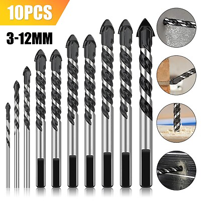 #ad 10Pcs Masonry Drill Bits Set for Concrete Ceramic Glass Woodworking Tile 3 12mm