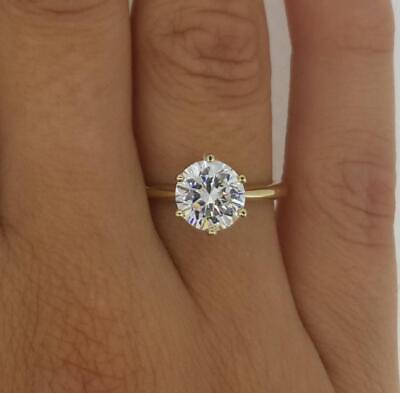 #ad 2 Ct Classic 6 Prong Round Cut Diamond Engagement Ring SI2 D Yellow Gold 18k