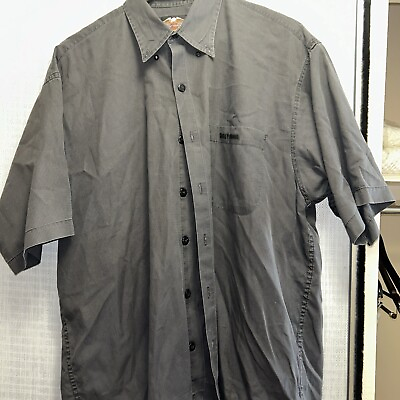 #ad Harley Davidson Shirt Mens Large Black Short Sleeve Button Up Needs New Button.