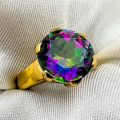 #ad 9ct Vintage Yellow Gold Approx. 3ct Mystic Topaz Ring Size L1 2 Hallmarked