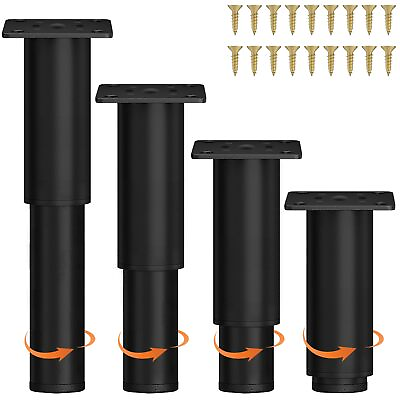 #ad 4 PCS Metal Adjustable Furniture Legs 5.12 9.45 Inch Heavy Duty Height Replac...