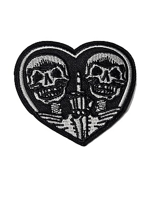 #ad Skeletons Flipping the Bird Heart Embroidered Iron On Patch