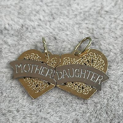 #ad 14K Two Tone Gold Pendant Joined Charms with quot;Motherquot; and quot;Daughterquot; Engraved