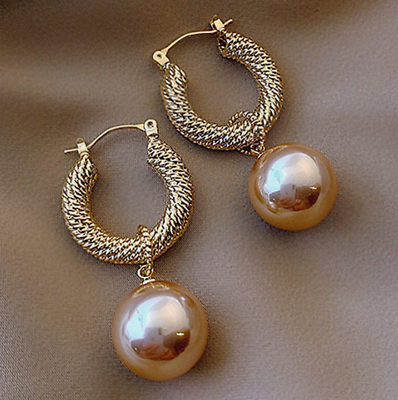 #ad Fashion Champagne Pearl Earrings Drop Dangle Hoop Women Wedding Jewelry Gift New