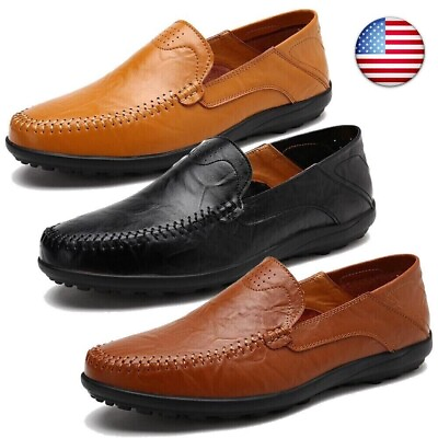 #ad Men#x27;s Moccasins Leather Walking Shoes Casual Driving Hiking Slip on Loafers Boat