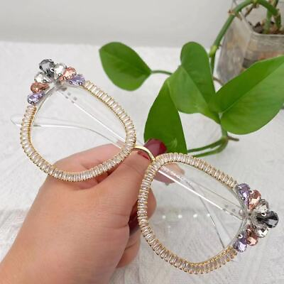 #ad Eyeglass Frame Hand made Bling Colorful Rhinestone Square Women Glasses Frame AT