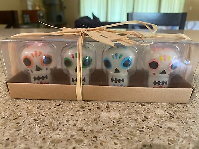 #ad TAG Day Of The Dead Skull Candles Halloween Fall Decor New Box of Four Candles