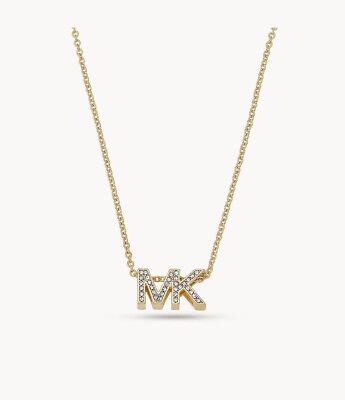 #ad MICHAEL KORS Gold Tone Pave MK Logo Pendent Necklace MKJ8024710 MKJ8024 NEW $100