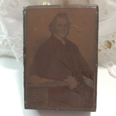 #ad Antique Wood Block Photo Negative Print Plate. Gentleman 8.5x6in 63