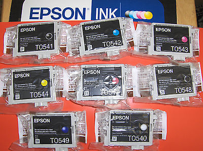 #ad Set 8 Genuine Epson R800 R1800 print inks T0540 T0549 T054 T054020 T054920