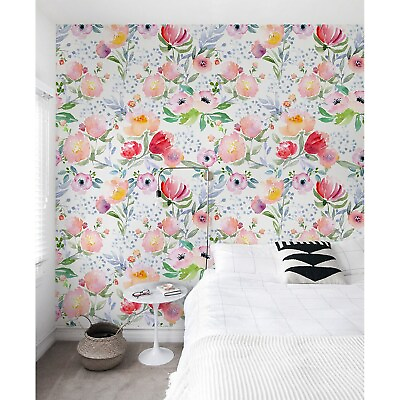 #ad Non Woven wallpaper Dreamy floral Watercolor Pastel Soft Traditional art Mural