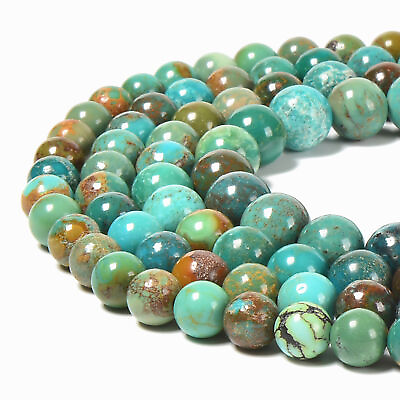 #ad Natural Genuine Green Turquoise Smooth Round Beads 4mm 6mm 8mm 10mm 15.5#x27;#x27;Strand