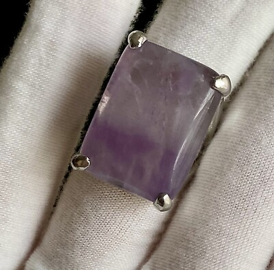 #ad Natural Amethyst Square Silver Plated Ring Band Size 6.5 LARGE Heavy 19.33g Read