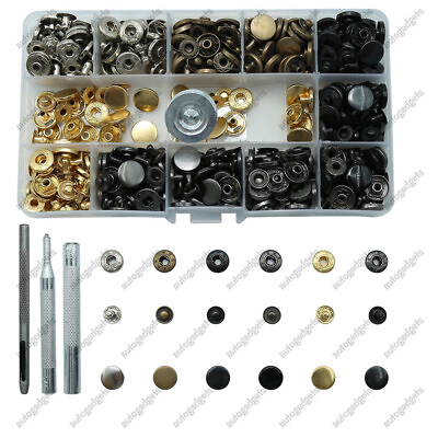 #ad 120Pcs Leather Snap Fasteners Kit Metal Button Snaps Press Studs 12.5mm 6Color