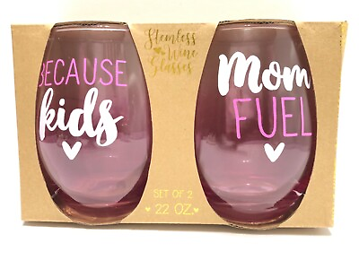 #ad Frosted Ombre Stemless Wine Glasses Pair Because Kids Mom Fuel IOP Gift 22oz