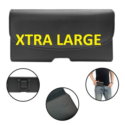#ad XTRA LARGE LEATHER RUGGED CELL PHONE HOLDER HOLSTER CLIP BELT CARRYING CASE