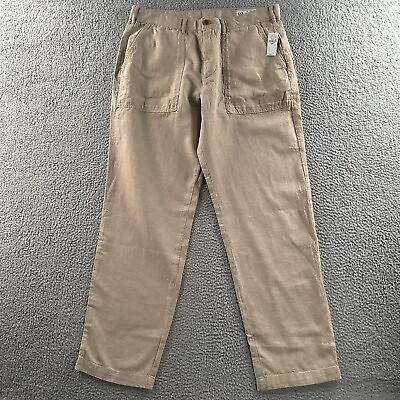 #ad Gap Mens Pants Beige Size 34x32 Utility Pant Straight Leg Linen Cotton Blend