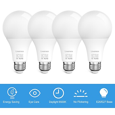 #ad 4PACK E26 LED Light Bulbs 9W 90 Watt Equivalent Energy Saving Soft White 6500K $14.95