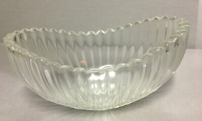 #ad Vtg UNIQUE Boat Shaped Cut Glass Crystal Bowl Scalloped Sawtooth Edges 10”x5”