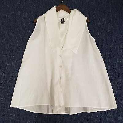 #ad Balossa Womens Button Up Designer Top Size 2X White Sleeveless Semi Sheer Collar
