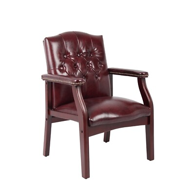 #ad Boss Traditional Oxblood Vinyl Guest Chair W Mahogany Finish