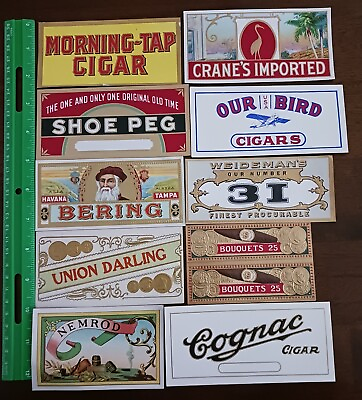 #ad CIGAR BOX LABELS LOT OF 10 CIGAR END LABELS USED #041
