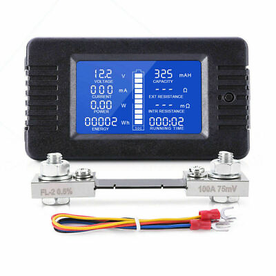 #ad 12V 0 200V Battery Monitor Meter LCD Display DC Volt Amp For Car RV Solar System