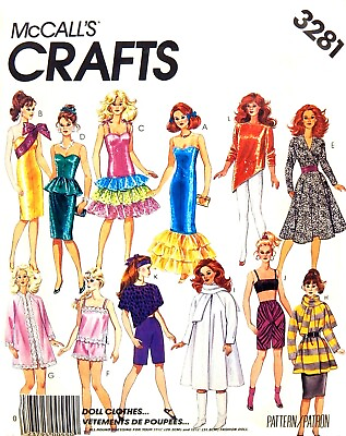 #ad Vintage 1980s Barbie 2 Sizes Clothes Pattern Reproduction McCall#x27;s 3281 Uncut