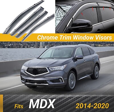 #ad For Acura MDX 2014 20 Chrome Trim Window Vent Visor Rain Guards Shade Deflector