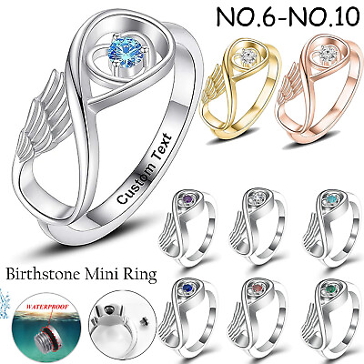 #ad Angel Wing Cremation Ring for Women Birthstone Infinity Wing Urn Finger Rings