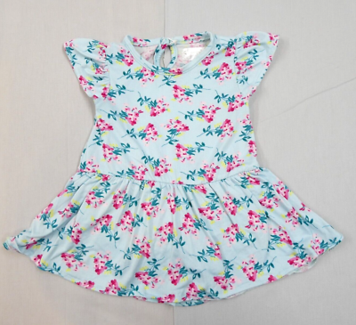 #ad Nannette Toddler Girl Dress Blue Floral Print Short Sleeve Keyhole Neck 12M.Fray