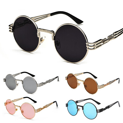 #ad Round Steampunk Sunglasses Men Women Retro Metal Frame Hippie Glasses Eyewear
