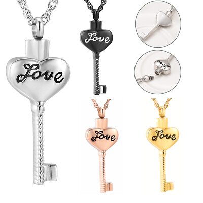 #ad Love Key Shape Cremation Necklace Urn Memorial Pendant For Ashes Women Jewelry