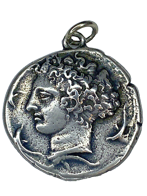 #ad Fashion Silver Syracuse Decadrachm Ancient Greek Repro Pendant necklace VTG