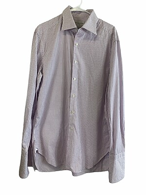 #ad Daniel Dolce Size 16.5 x 42 Purple Check Dress Shirt Made In Italy French Cuff