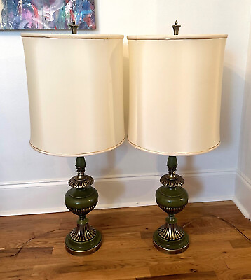 #ad Pair Vintage REMBRANDT Masterpiece Table Lamps w Original Shades Tags #3940