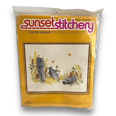 #ad New Vintage Sunset Stitchery Crewel Kit #2465 Country Memory 16 x 20 Floral 1976