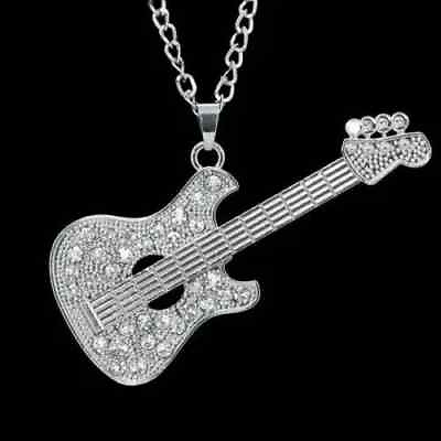 #ad 3.40Ct Round Cut Real Moissanite Guitar Style Mens Pendant 14K White Gold Plated