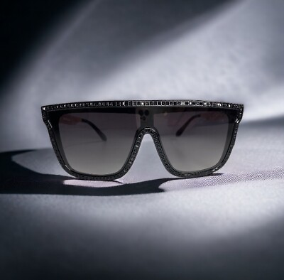 #ad Quay Australia Nightfall Bling Shield Sunglasses Black Frames Gold Temples 49mm