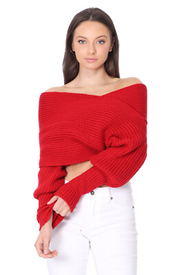 #ad YEMAK Sexy Off The Shoulder Long Sleeve Wrap Sweater Shawl With Sleeve KC003