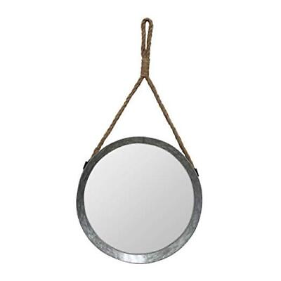 #ad Rustic Round Galvanized Metal Mirror with Rope Hanging Loop ; Farmhouse Home