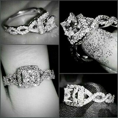 #ad Engagement Ring 14k White Gold 2.70Ct White Princess Diamond Simulated Infinity