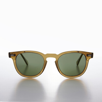 #ad James Dean Style Horn Rim Sunglasses Amber Polarized Green Lens Benson $60.00