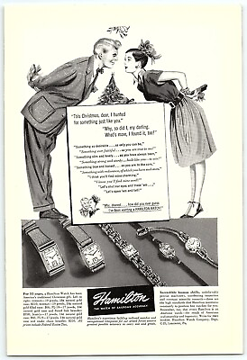 #ad 1940s HAMILTON WATCH CHRISTMAS PRESENTS FOR EACH OTHER FULL PAGE PRINT AD Z5278